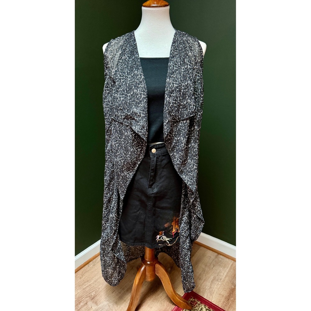 Divided Sleeveless Sheer Black and White Boho Duster Women's Size 12